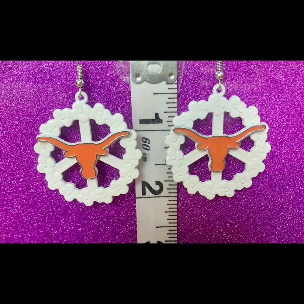 Flowered peace white Texas Longhorn Earrings